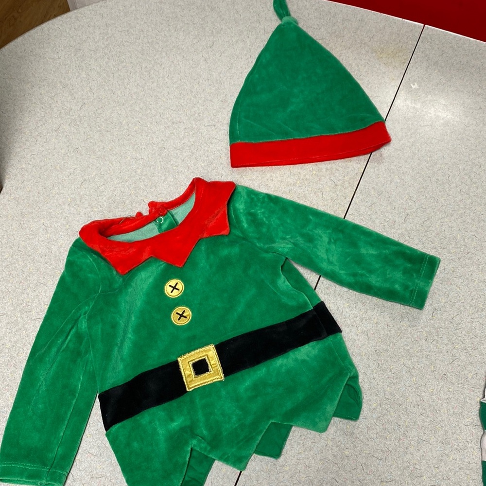 9-12 Months Christmas elf shirt and hat